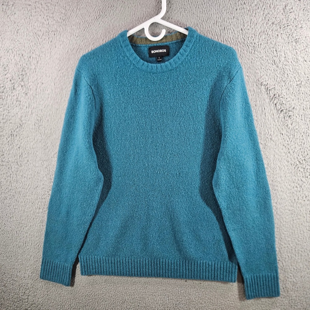 Bonobos Mens‎ Wool Blend Crewneck Sweater Teal Blue Textured Knit Large